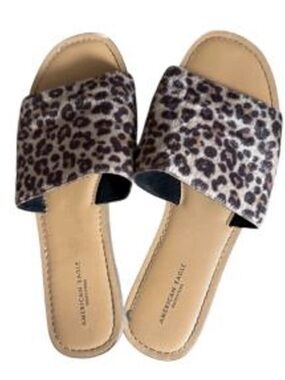 American Eagle Outfitters Leopard-Pattern Slide Sandals - Brown/Tan